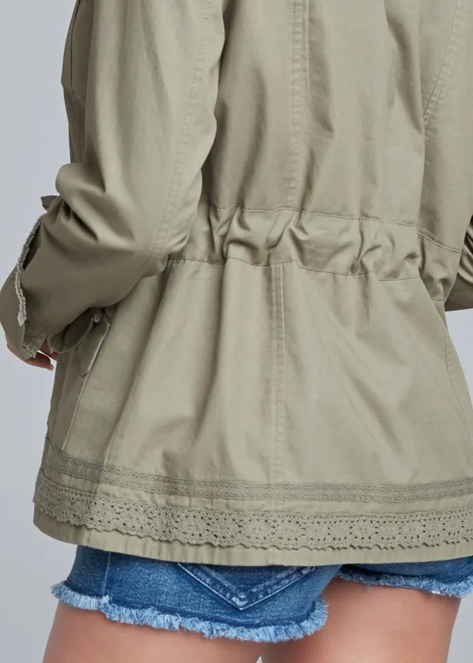 LACE TRIM UTILITY JACKET Olive Women VENUS Jackets