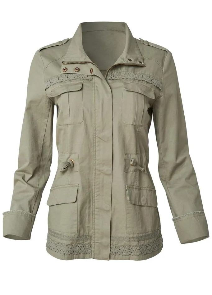 LACE TRIM UTILITY JACKET Olive Women VENUS Jackets