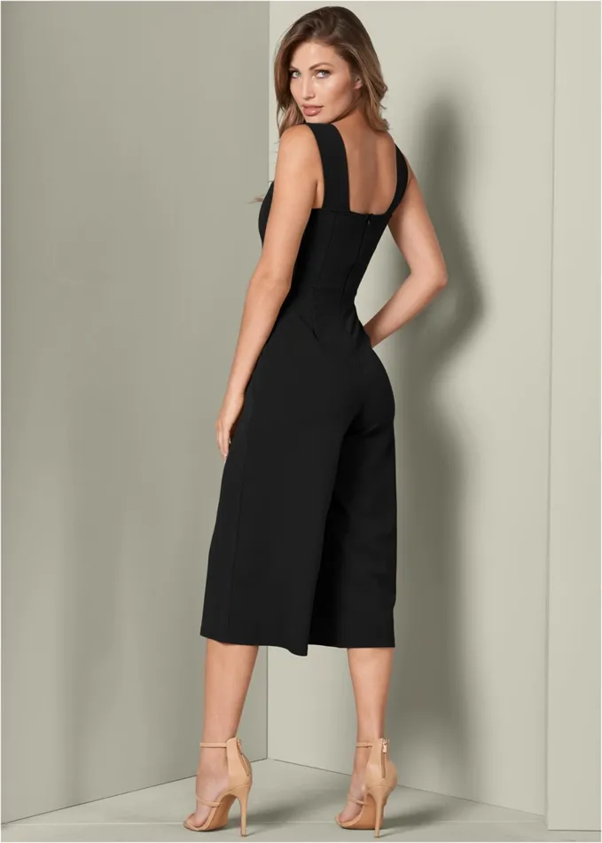 LaceUp Culotte Jumpsuit Black Women VENUS Occasion Jumpsuits and Rompers