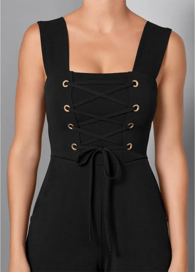 LaceUp Culotte Jumpsuit Black Women VENUS Occasion Jumpsuits and Rompers