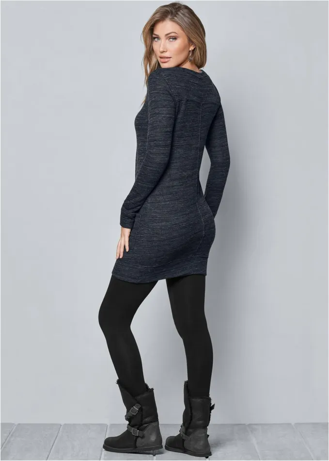 LaceUp French Terry Dress Charcoal Grey Women VENUS Short Dresses