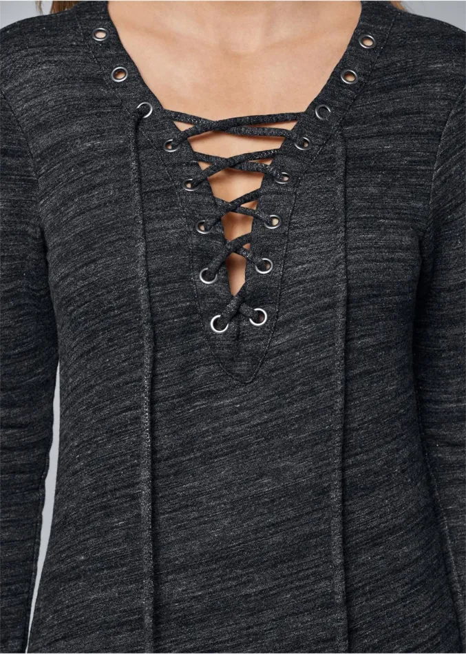 LaceUp French Terry Dress Charcoal Grey Women VENUS Short Dresses