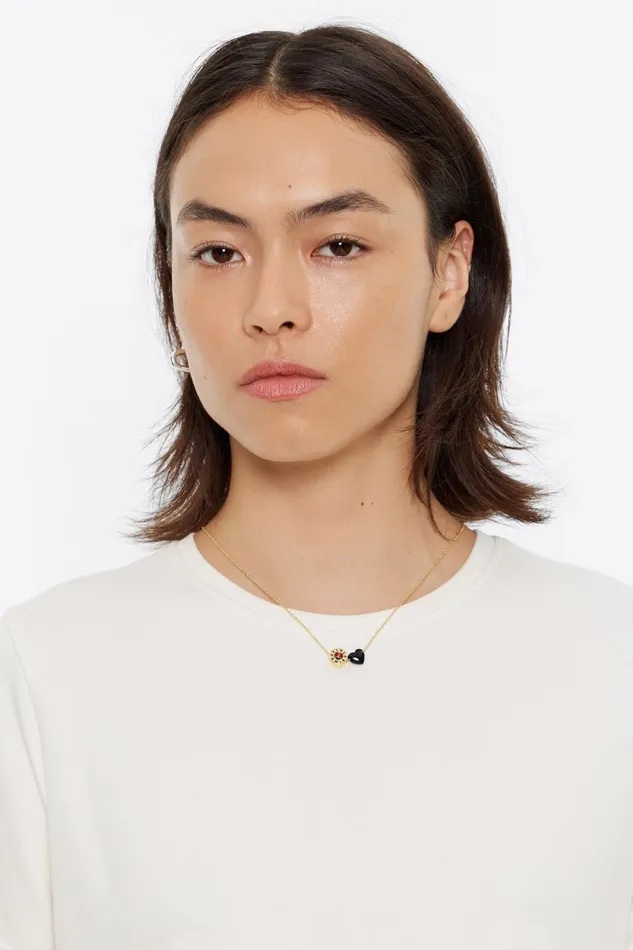 Ladybug Logo And Black Heart Necklace Gold Women Bimba Y Lola Jewelry Ladybug Logo And Black Heart Necklace Gold Women Bimba Y Lola Jewelry