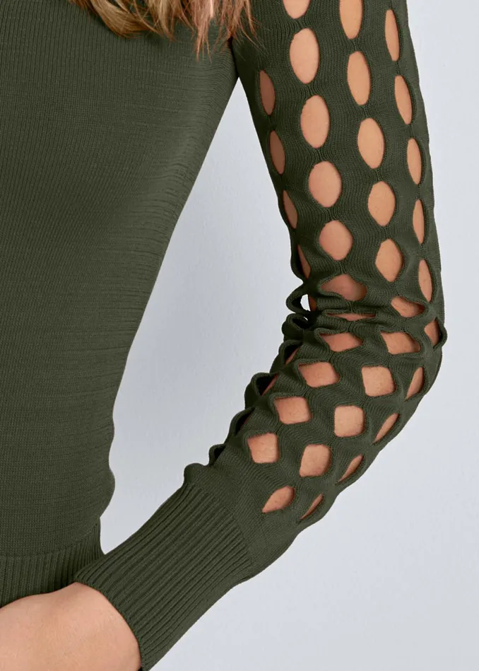 LASER CUT ONESHOULDER SWEATER Olive Women VENUS Sexy Sweaters