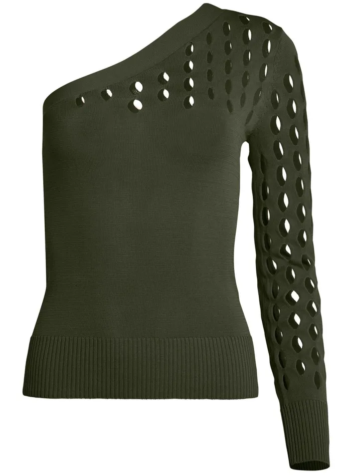LASER CUT ONESHOULDER SWEATER Olive Women VENUS Sexy Sweaters