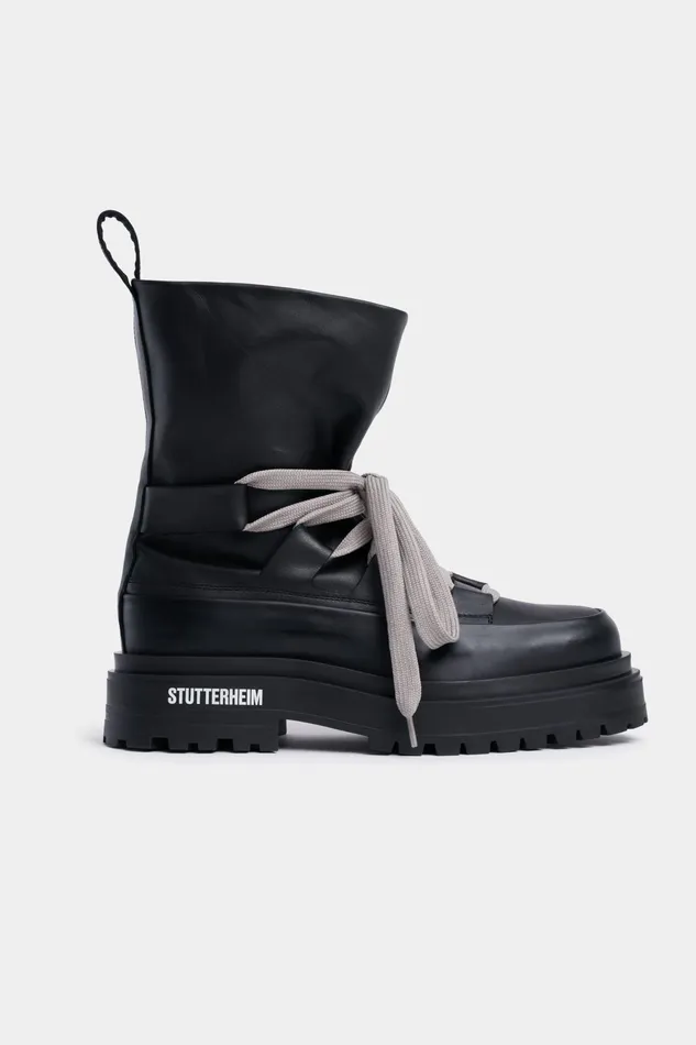 Leather Boots Women Stutterheim Lace Walker Leather Black