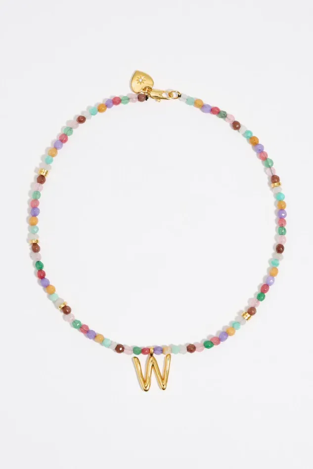 Letter W Multicolor Stones Necklace Gold Women Bimba Y Lola Alphabet