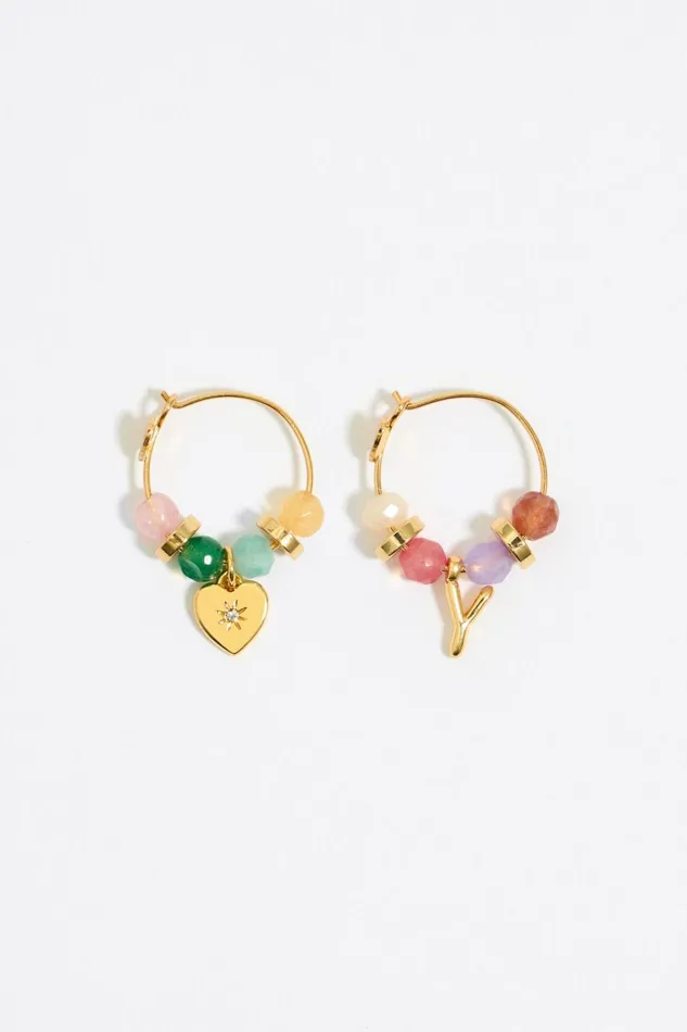Letter Y Multicolor Stones Earrings Gold Women Bimba Y Lola Alphabet