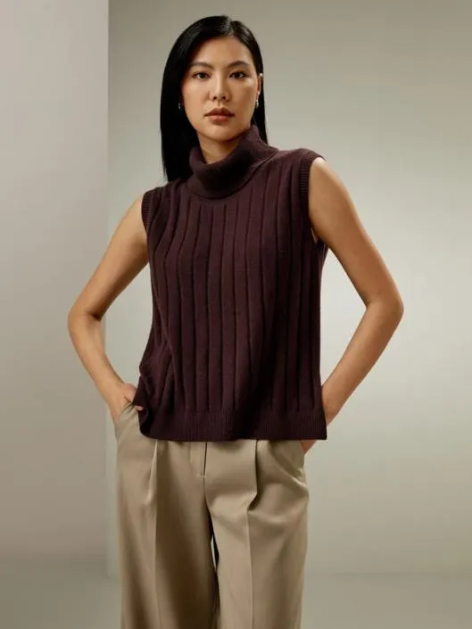 Lightweight Turtleneck Sleeveless Cashmere Vest Women Lilysilk Knitwear