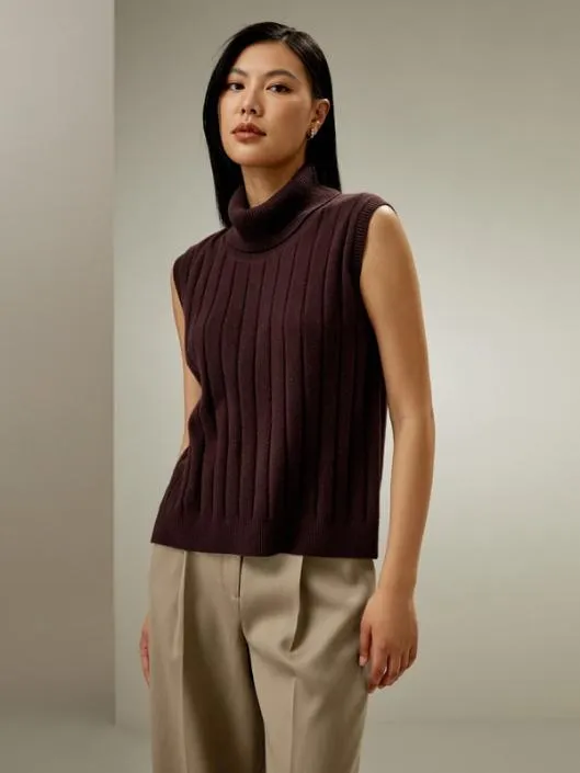 Lightweight Turtleneck Sleeveless Cashmere Vest Women Lilysilk Knitwear