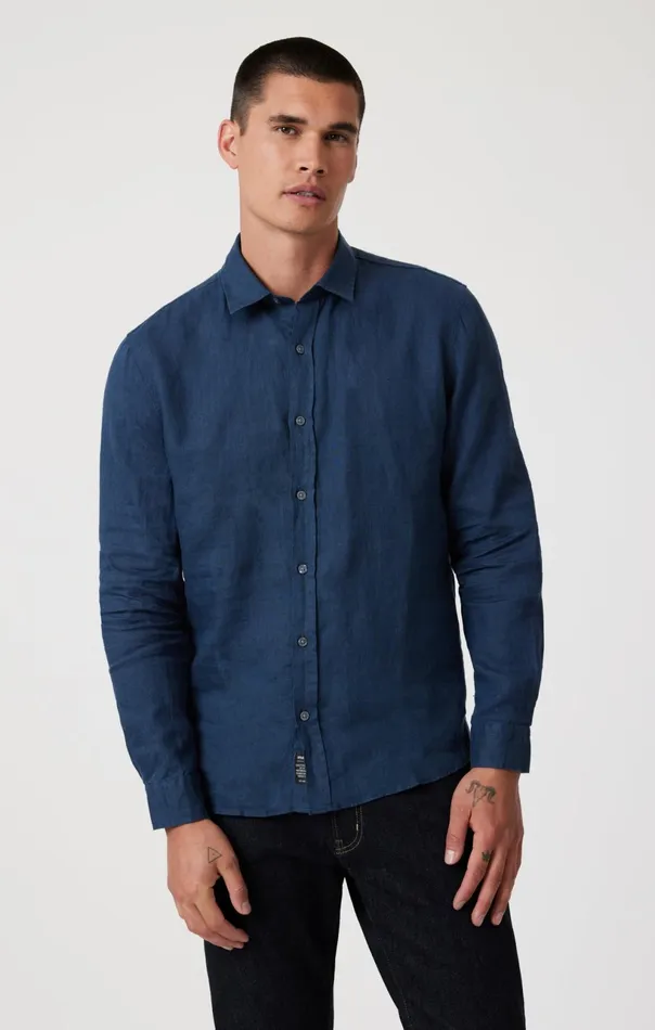 Linen ButtonUp Shirt In Moonlit Ocean Men Mavi Jeans Shirts