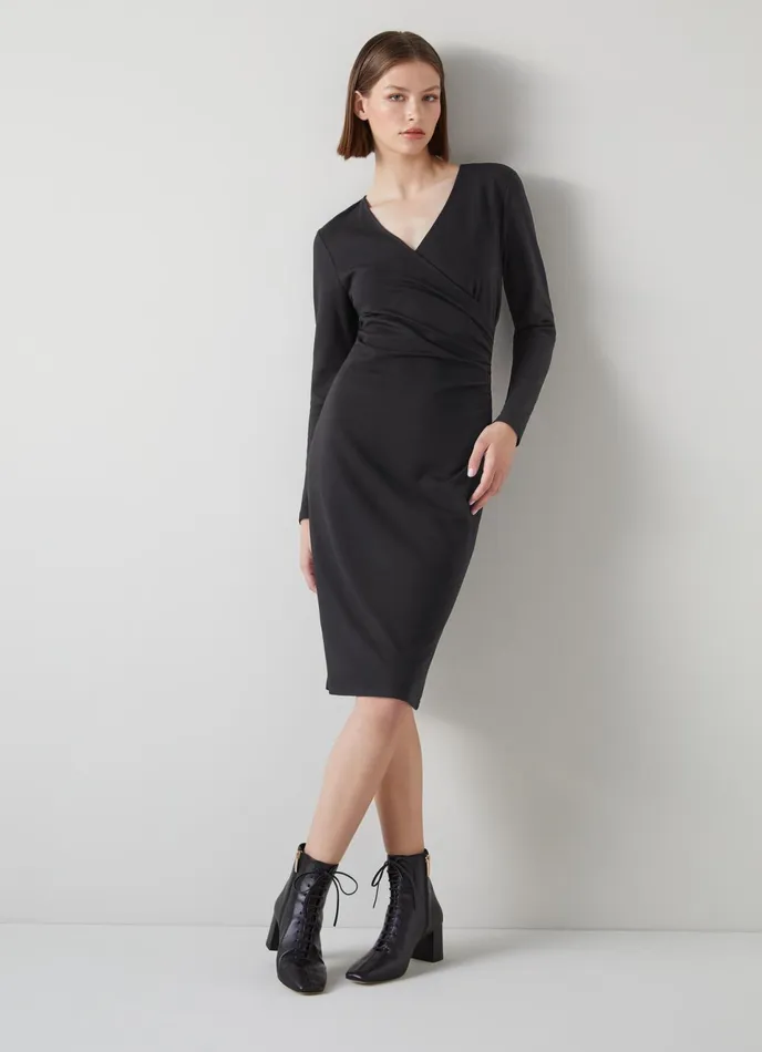 LK Bennett Alex Black Jersey Wrap Dress Women Dresses