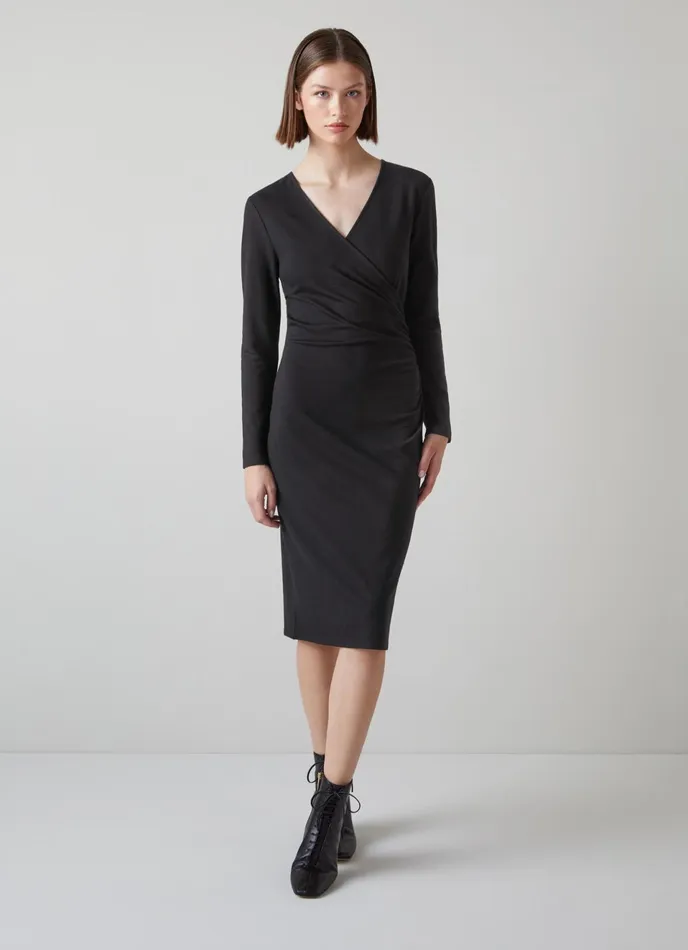 LK Bennett Alex Black Jersey Wrap Dress Women Dresses