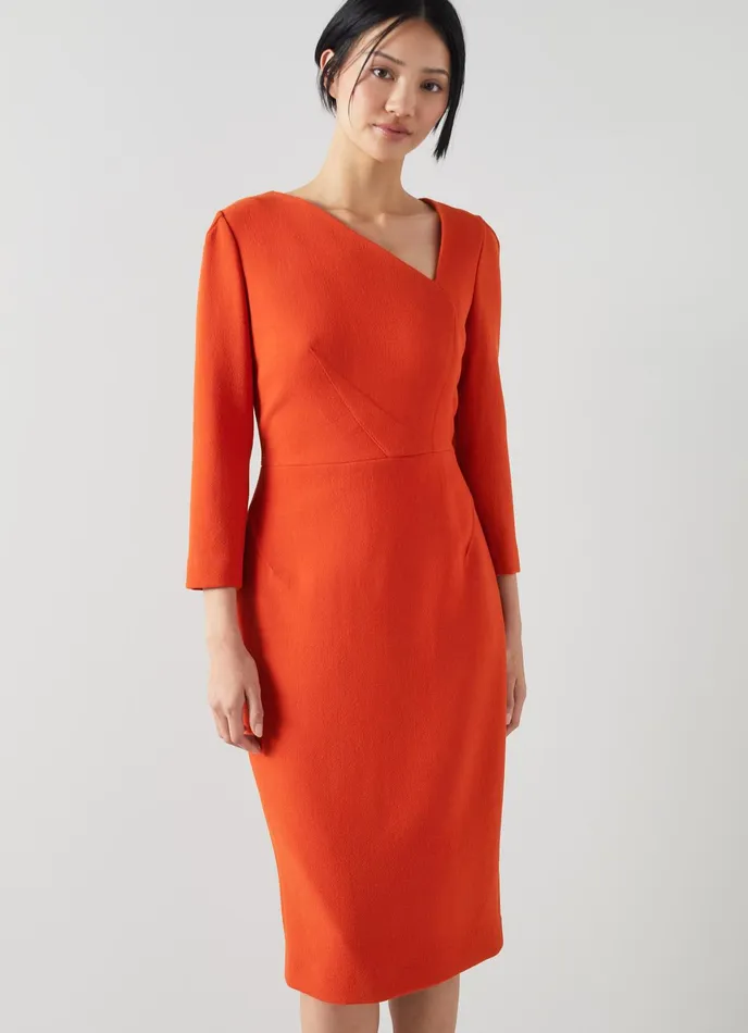 LK Bennett Alexis Orange Wool Crepe Shift Dress Women Dresses