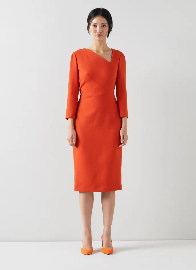 LK Bennett Alexis Orange Wool Crepe Shift Dress Women Dresses