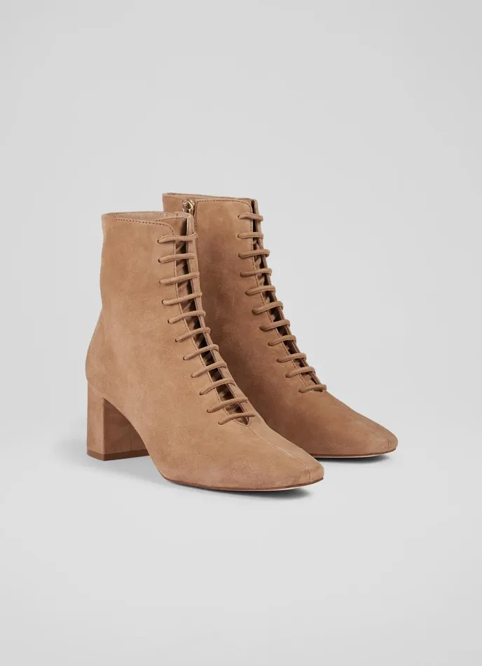 LK Bennett Arabella Tan Suede Lace Up Ankle Boots Women Boots