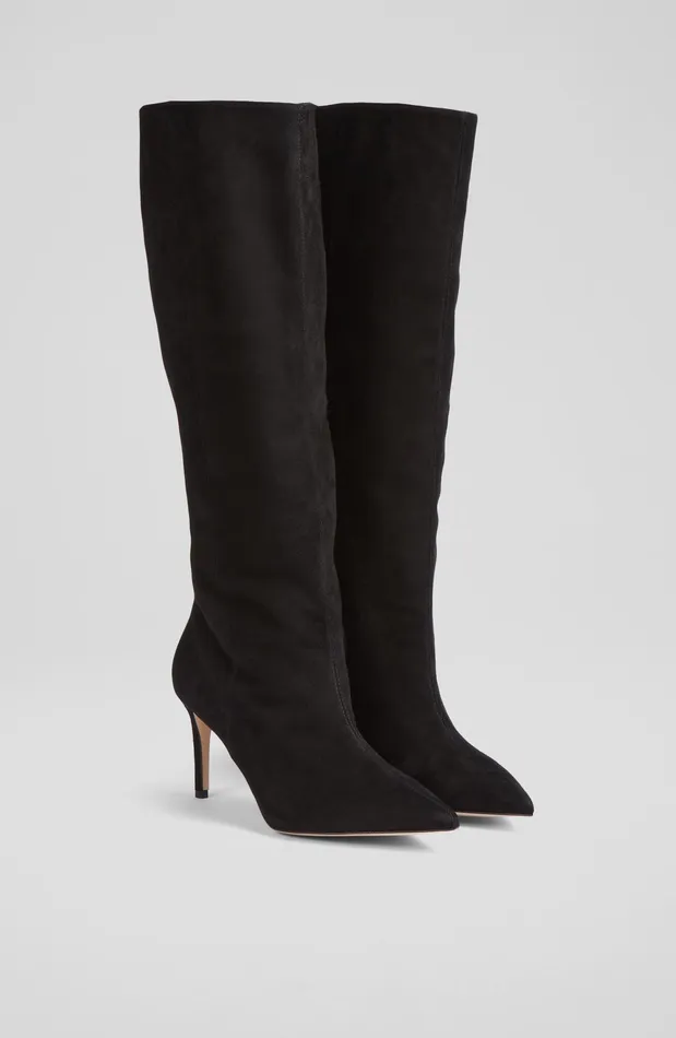 LK Bennett Astrid Black Suede Slouchy KneeHigh Boots Women Boots