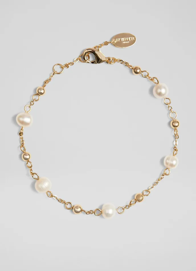 LK Bennett Clara Pearl And Gold Chain Bracelet Women Jewellery