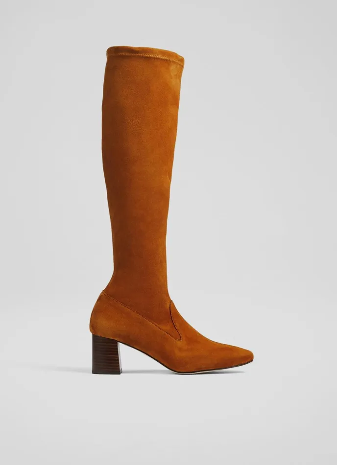 LK Bennett Davina Black Stretch Suede KneeHigh Boots Women Boots