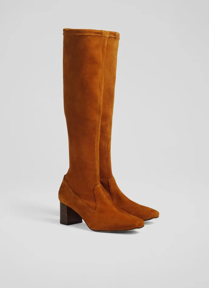 LK Bennett Davina Black Stretch Suede KneeHigh Boots Women Boots
