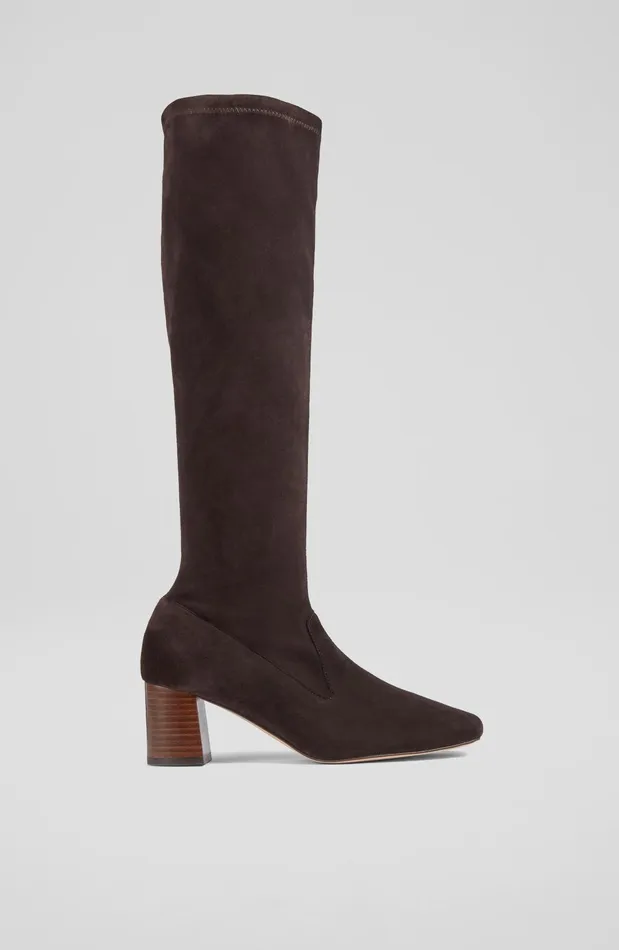 LK Bennett Davina Black Stretch Suede KneeHigh Boots Women Boots