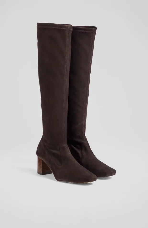 LK Bennett Davina Black Stretch Suede KneeHigh Boots Women Boots