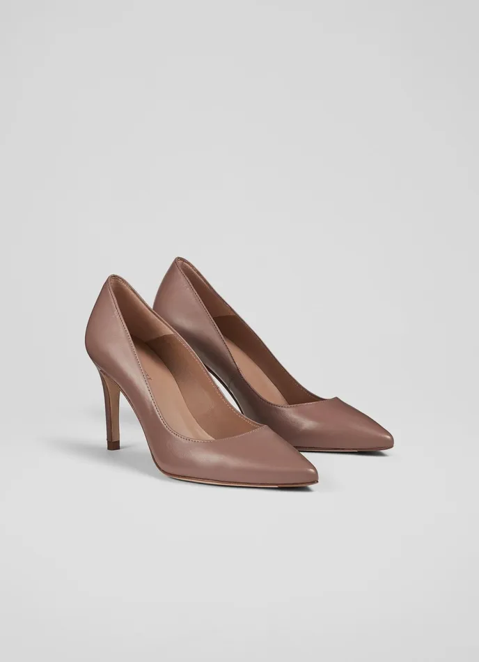 LK Bennett Floret Nude 5 Leather Pointed Courts Women Court Shoes