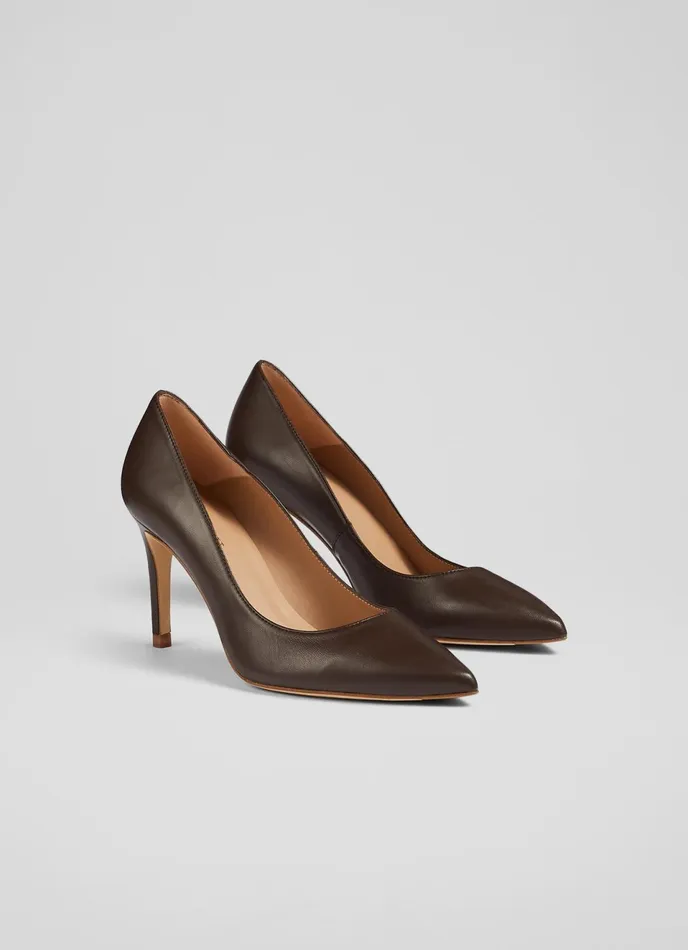 LK Bennett Floret Nude 5 Leather Pointed Courts Women Court Shoes