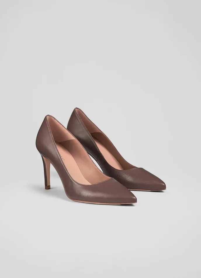 LK Bennett Floret Nude 5 Leather Pointed Courts Women Court Shoes
