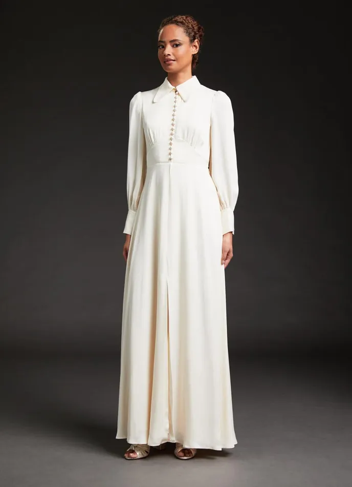 LK Bennett Harlow Ivory Satin Crepe Long Wedding Dress Women Dresses