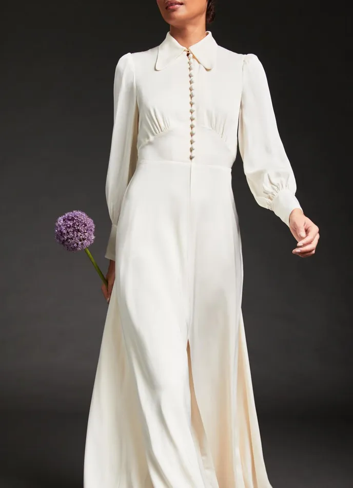 LK Bennett Harlow Ivory Satin Crepe Long Wedding Dress Women Dresses