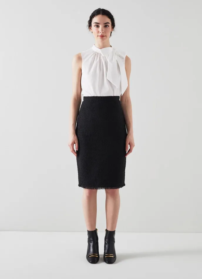 LK Bennett Lara Black Recycled Cotton Italian Tweed Skirt Women Skirts