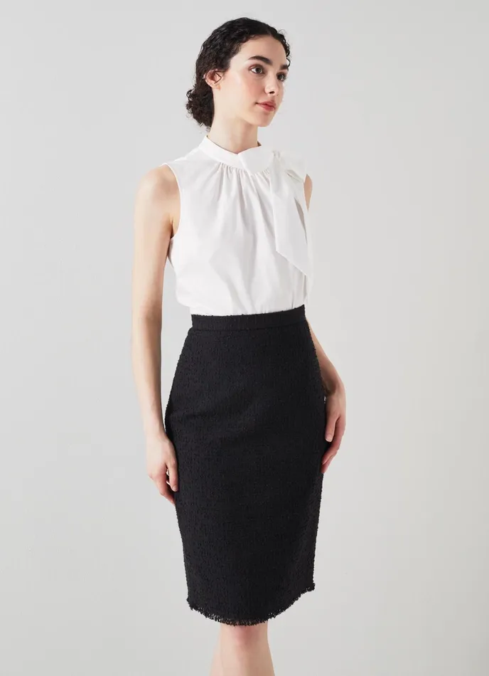 LK Bennett Lara Black Recycled Cotton Italian Tweed Skirt Women Skirts