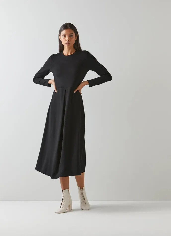 LK Bennett Maria Black Jersey Fit And Flare Dress Women Dresses