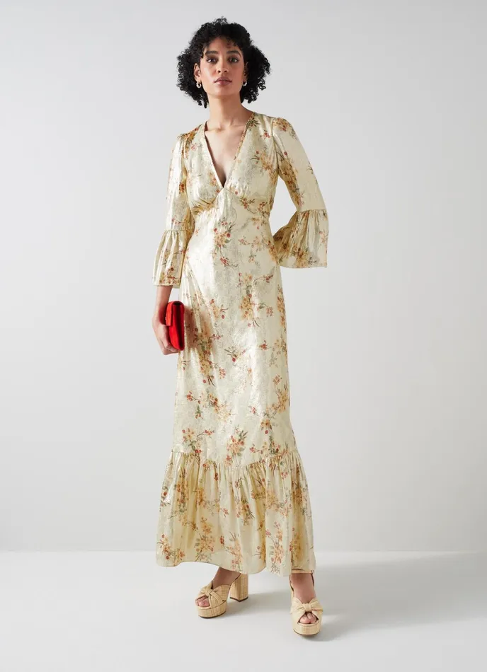 LK Bennett Martha Meadow Scene Metallic Silk Maxi Dress Women Dresses