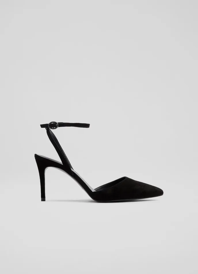 LK Bennett Nova Black Suede Ankle Strap Heels Women Court Shoes