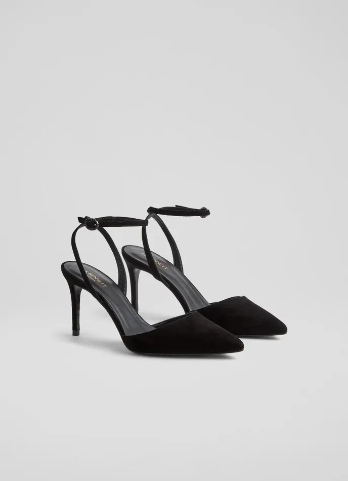 LK Bennett Nova Black Suede Ankle Strap Heels Women Court Shoes