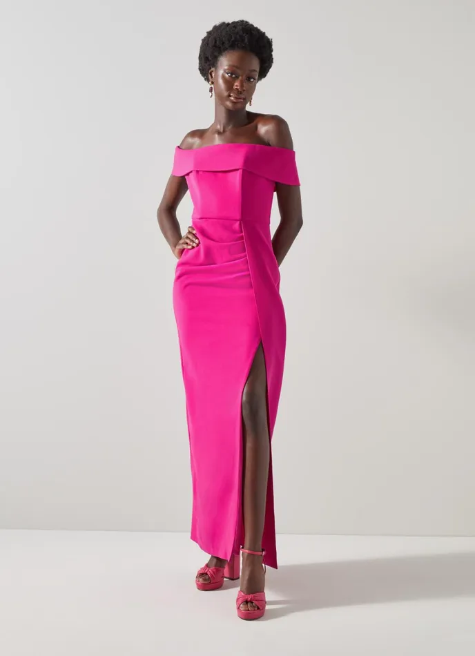 LK Bennett Rampling Pink Crepe Bodycon Maxi Dress Women Dresses