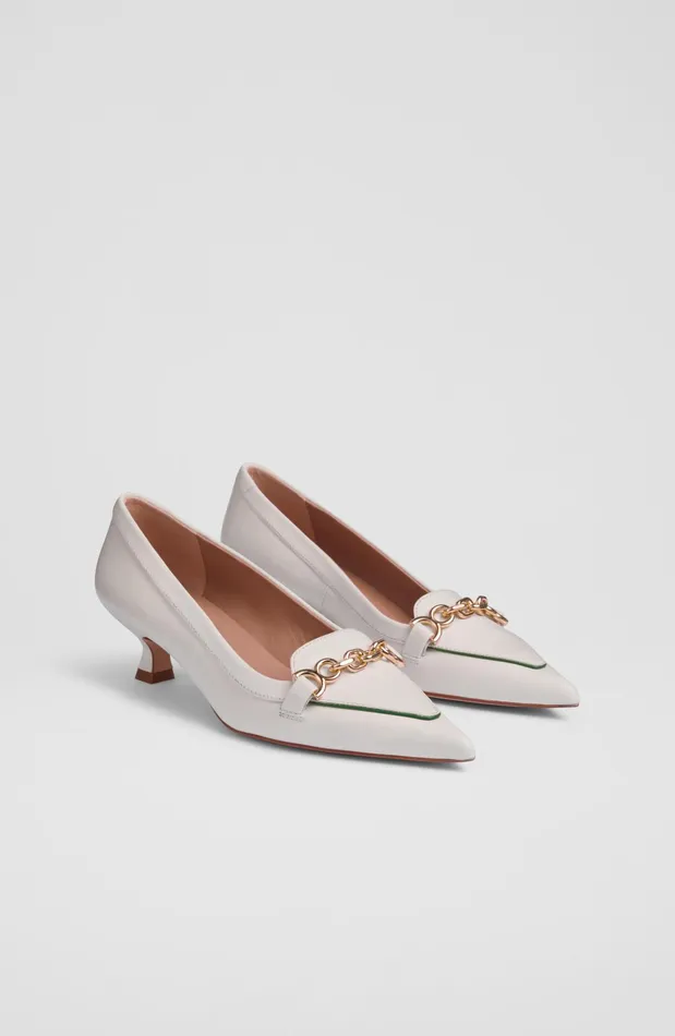 LK Bennett Renata Ecru Leather Kitten Heel Courts Women Kitten Heels