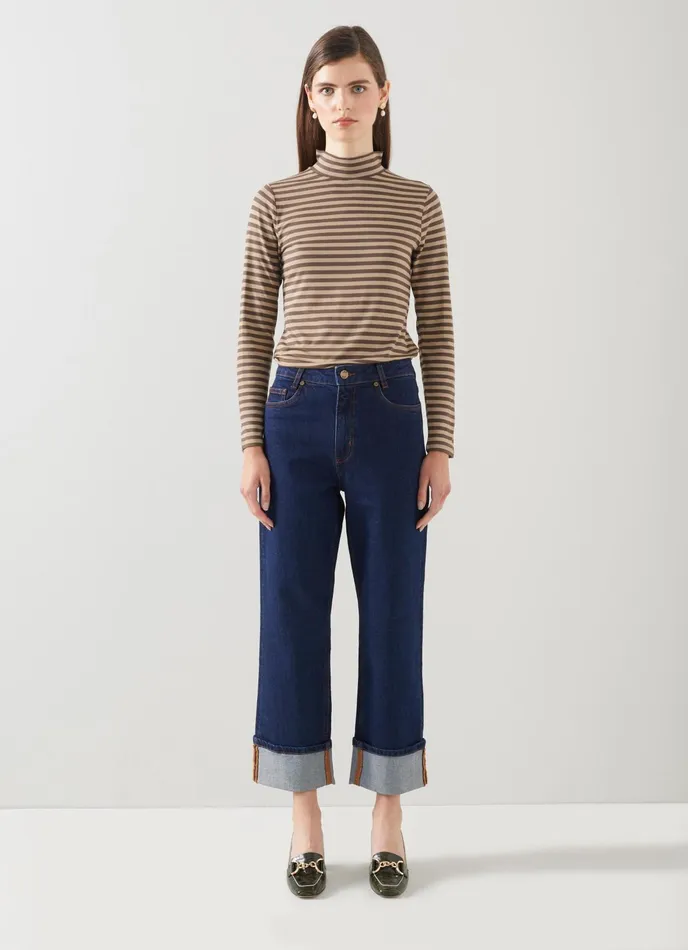 LK Bennett Rita Camel And Brown Stripe Lenzing Ecovero Viscose Top Women Tops