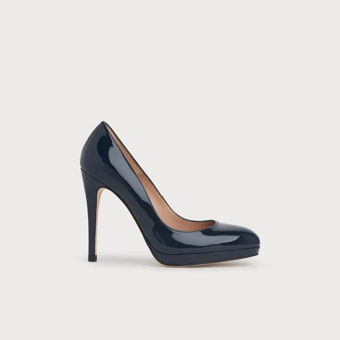 LK Bennett Sledge Navy Patent Platform Courts Women Court Shoes