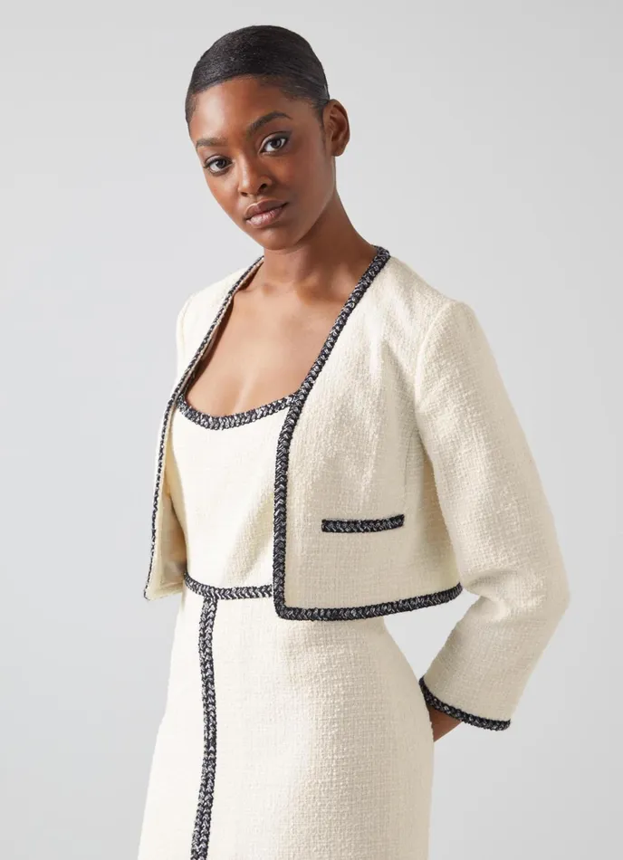 LK Bennett Tara Ivory Recycled Cotton Tweed Jacket Women Coats and Jackets