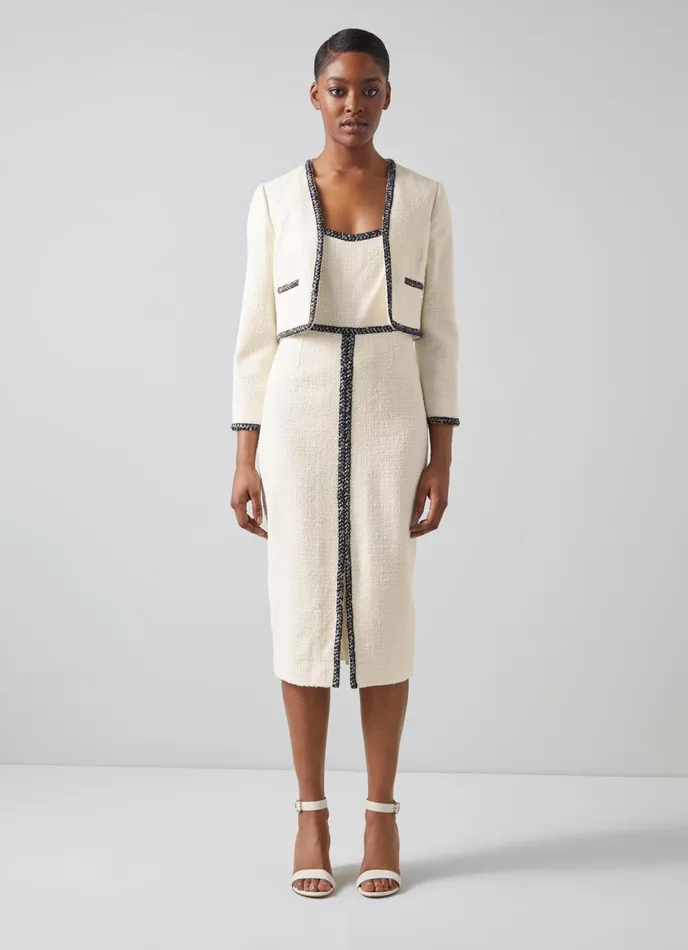 LK Bennett Tara Ivory Recycled Cotton Tweed Jacket Women Coats and Jackets