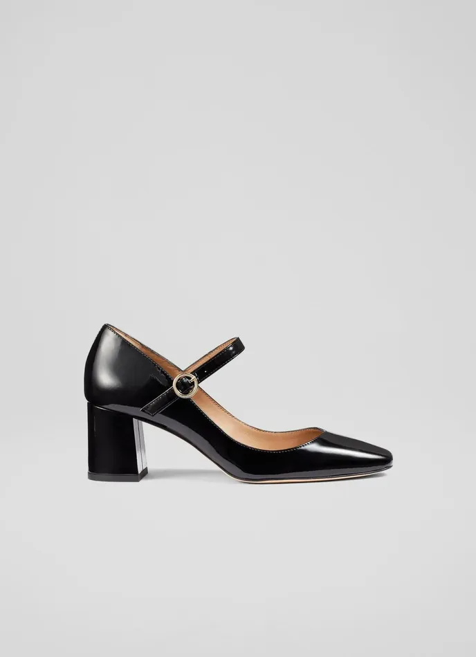 LK Bennett Winter Black Patent Leather Mary Janes Women Court Shoes