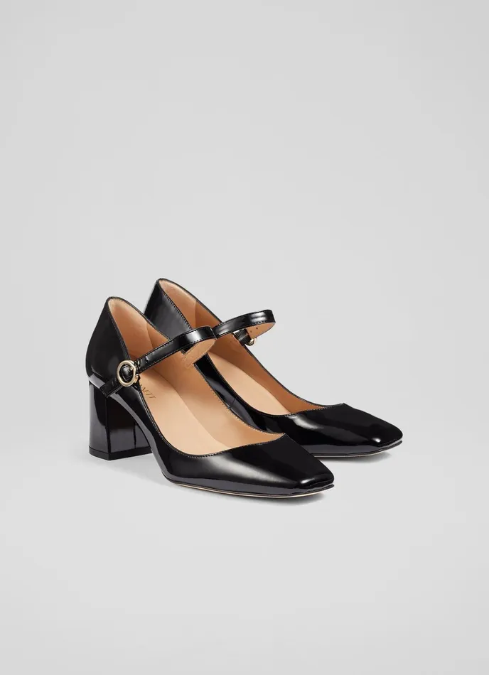 LK Bennett Winter Black Patent Leather Mary Janes Women Court Shoes