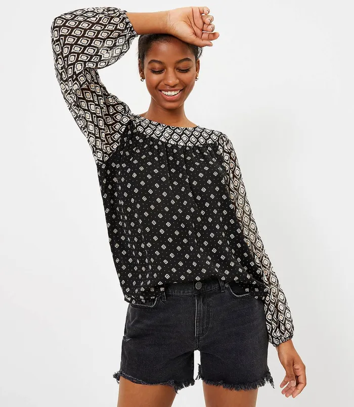 LOFT Billow Sleeve Blouse Black Women Tops