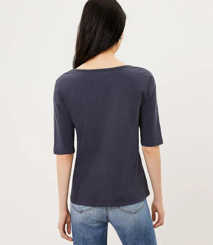 LOFT Cherry Embroidered Elbow Sleeve Tee Coastal Grey Women Tops