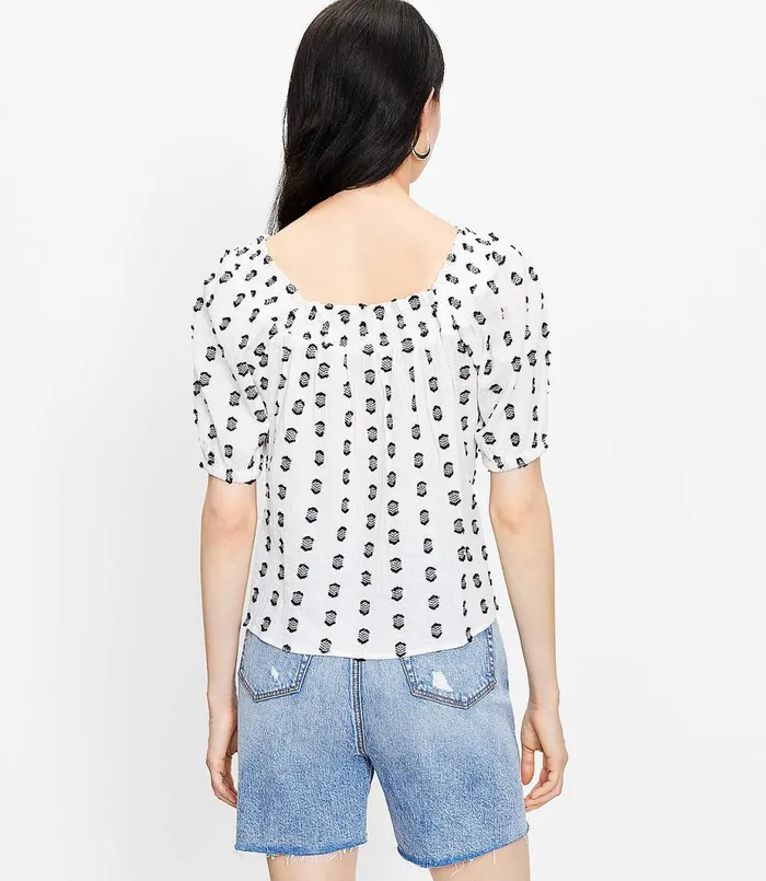 LOFT Clip Smocked Square Neck Top Whisper White Women Petite Tops