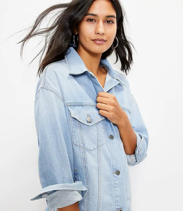 LOFT Denim Trucker Jacket In Authentic Light Indigo Wash Authentic Light Indigo Wash Women Jackets and Blazers