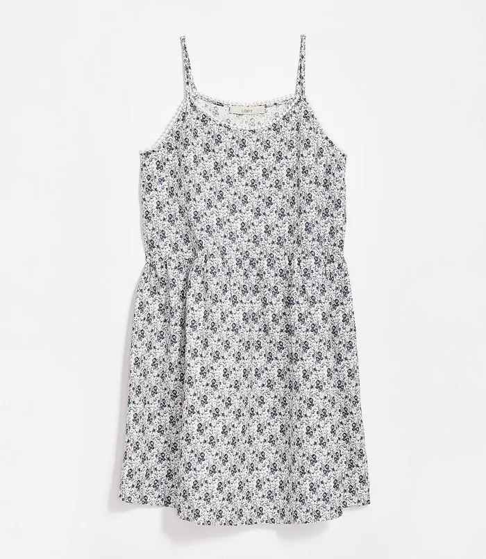 LOFT Floral Lacy Strappy Swing Dress Whisper White Women Dresses